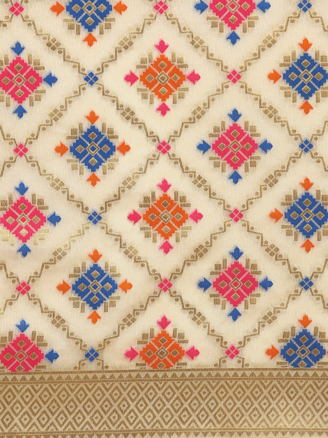 Mysore Silk Saree with Zari Weaving and Ikat Inspired Resham Pattern