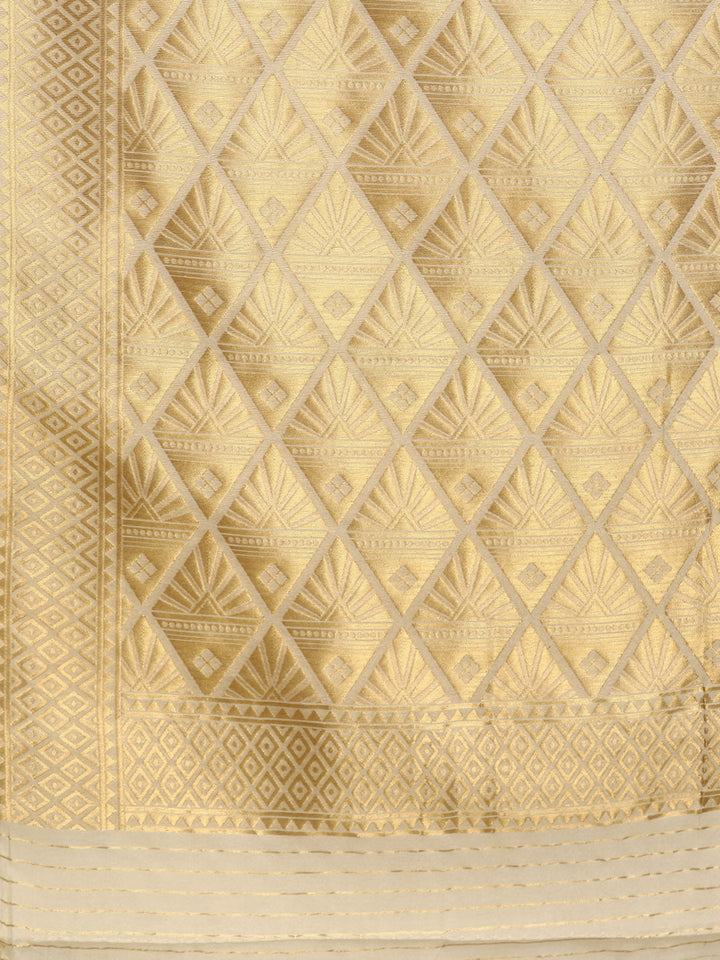 Mysore Silk Saree with Zari Weaving and Ikat Inspired Resham Pattern