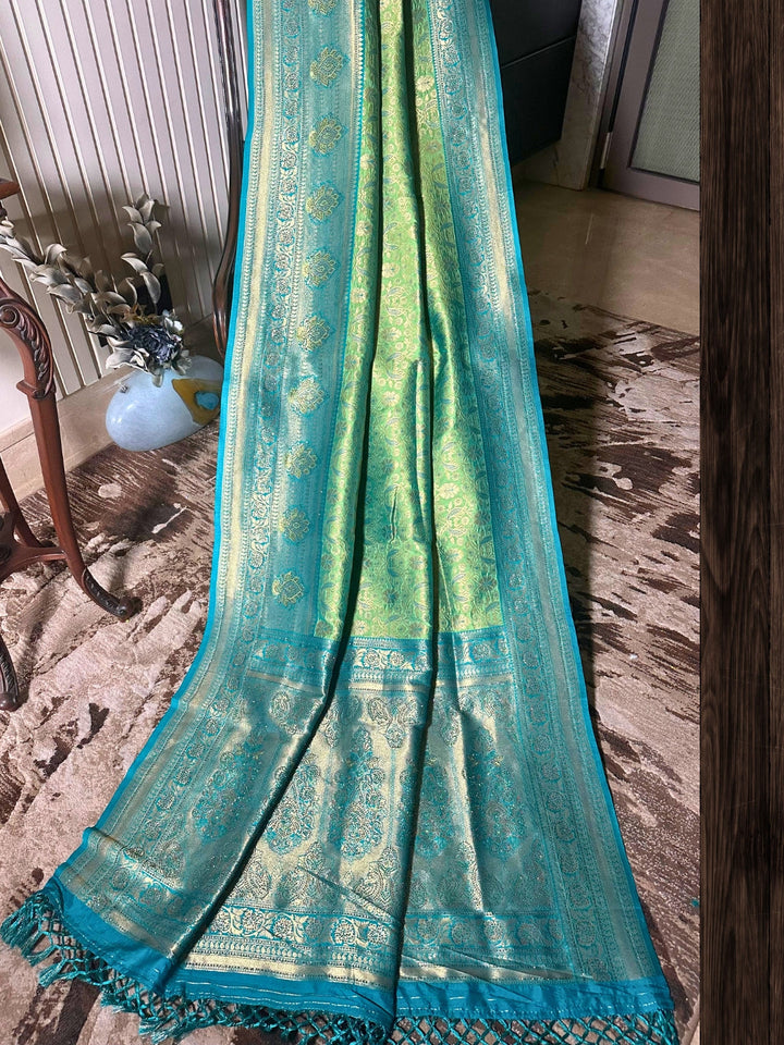 Elegant Green and Teal Banarasi Silk Saree