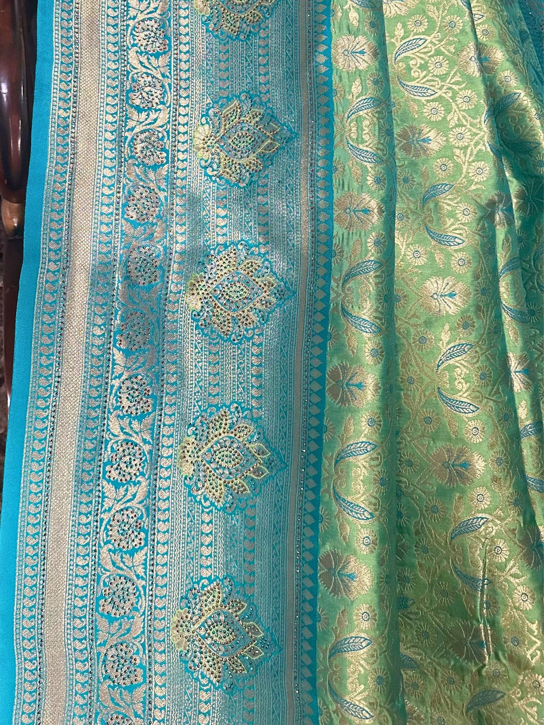 Elegant Green and Teal Banarasi Silk Saree
