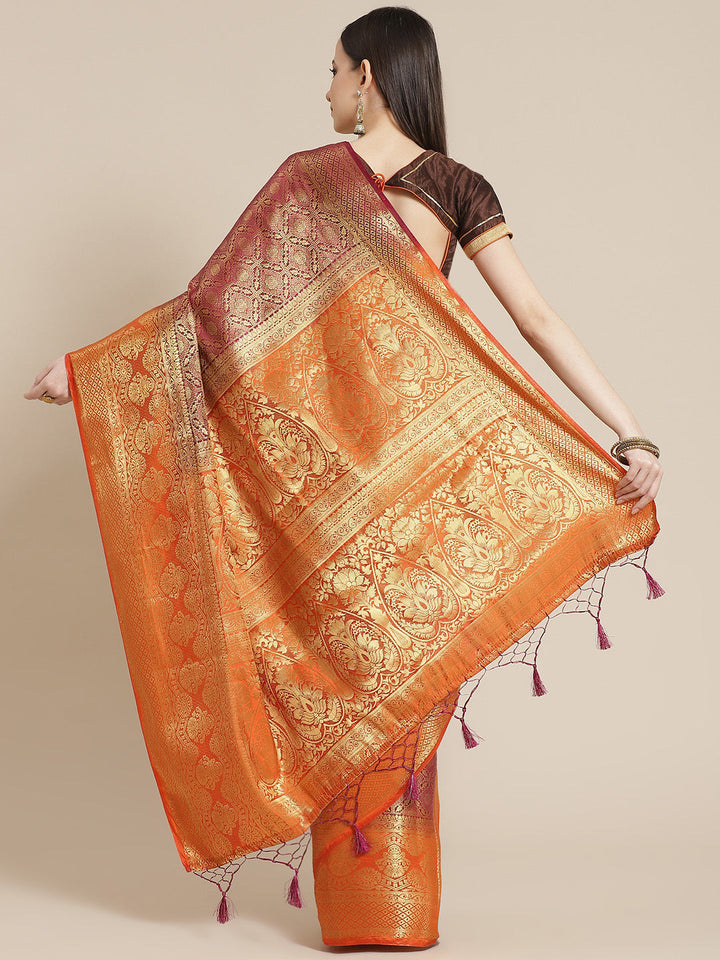Burgundy Brocade Banarasi Golden Weaving Embellished TraditionalSaree