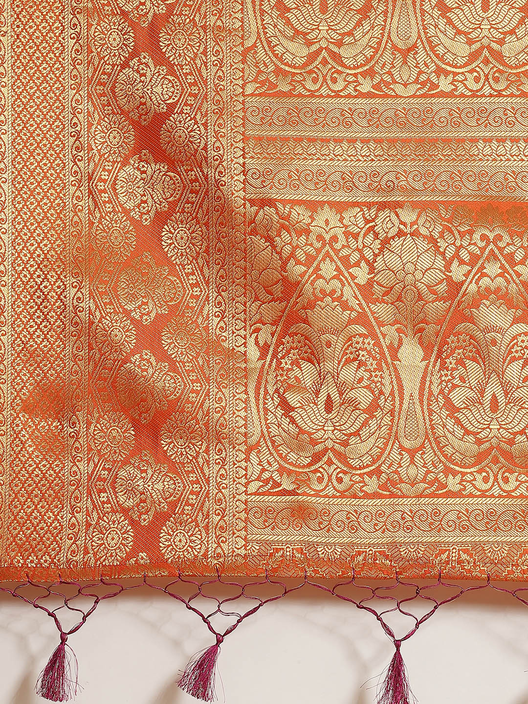 Burgundy Brocade Banarasi Golden Weaving Embellished TraditionalSaree
