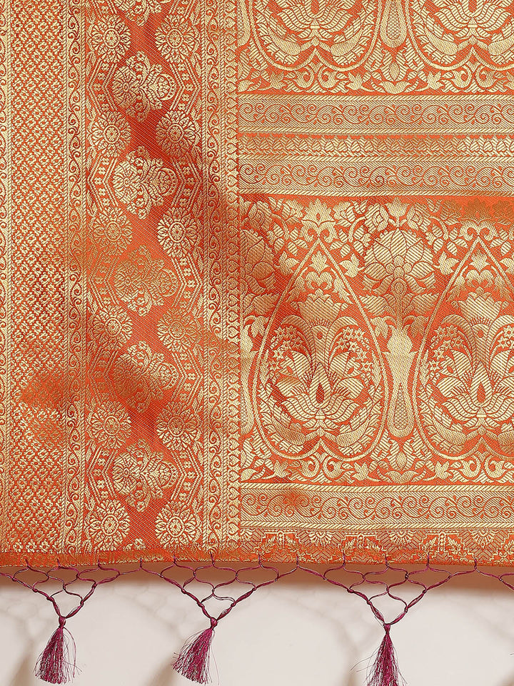 Burgundy Brocade Banarasi Golden Weaving Embellished TraditionalSaree