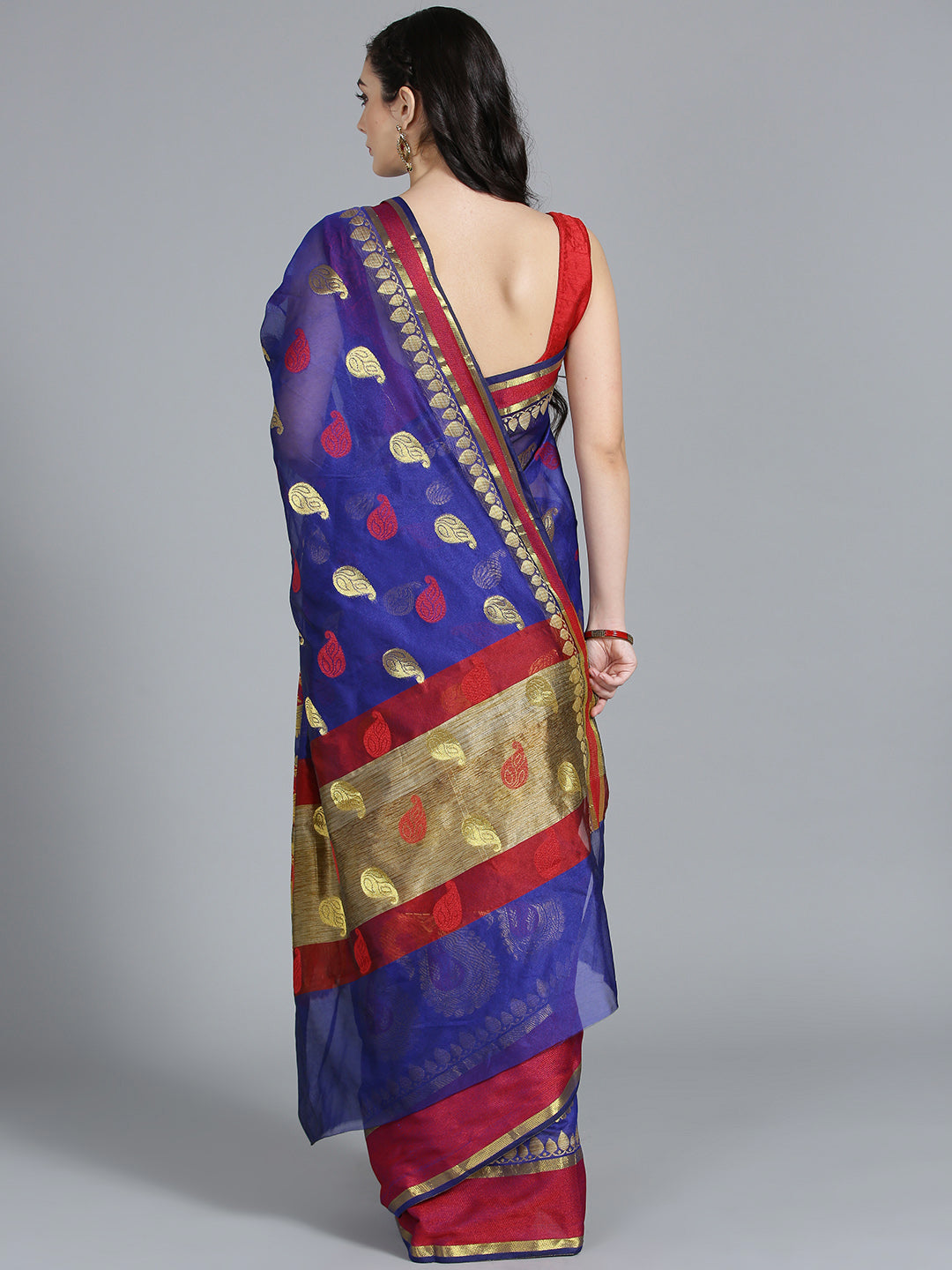 Chanderi Silk Saree with Zari Resham Woven Paisleys