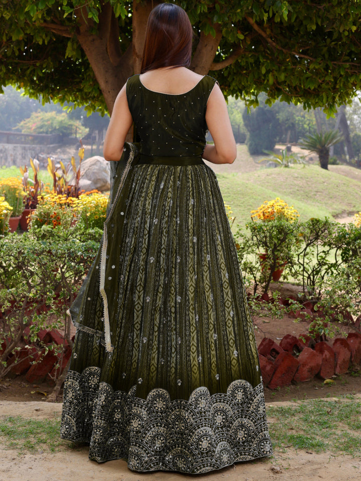 Ombre Digital Print Sequinned Lehenga Choli Set with Hand Embroidered