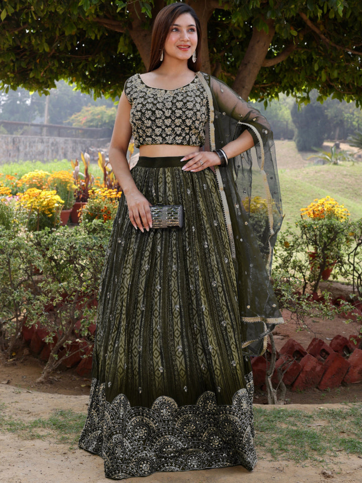 Ombre Digital Print Sequinned Lehenga Choli Set with Hand Embroidered