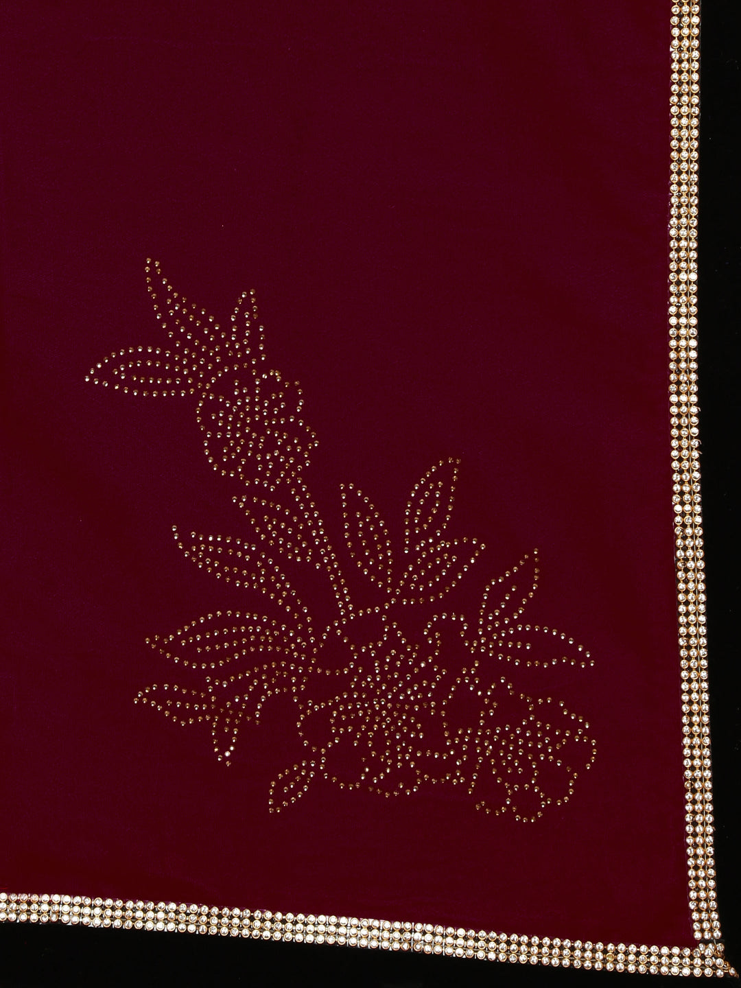 Burgundy and Gold Velvet Saree with Crystal Embroidery
