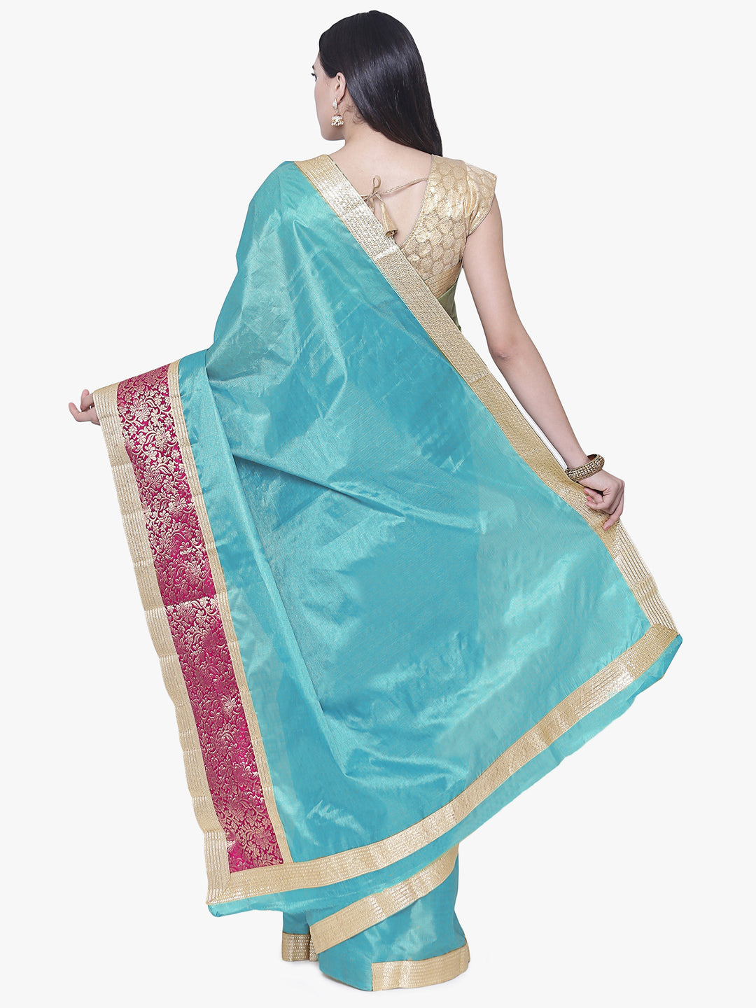 Peacock Blue Green & Gold  Woven Design Banarasi Silk Saree