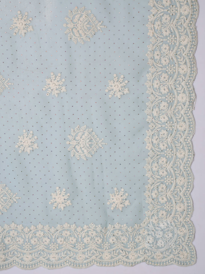 Pastel Resham Thread Embroidered & Crystal Embellished Saree
