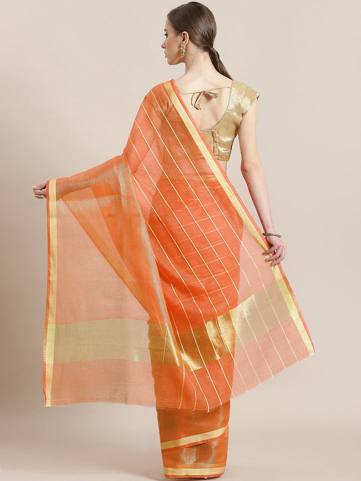 Chanderi Silk saree with intricate Zari weaving in a striped pattern