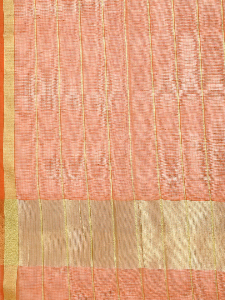 Chanderi Silk saree with intricate Zari weaving in a striped pattern