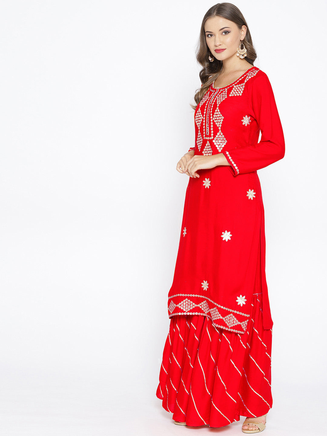 Gota Patti Embroidered Kurta Set with Striped Sharara