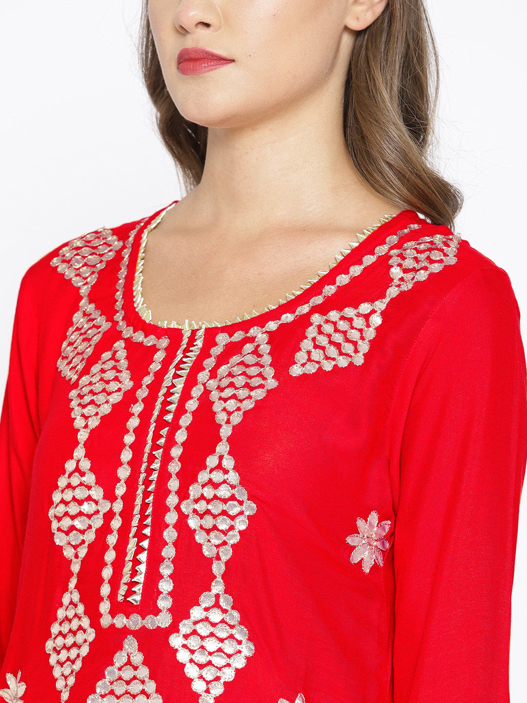 Gota Patti Embroidered Kurta Set with Striped Sharara