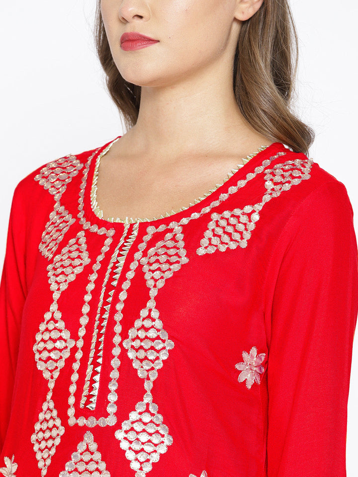 Gota Patti Embroidered Kurta Set with Striped Sharara