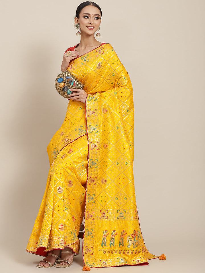Gharchola Chanderi Silk Saree with Traditional Zari, Beads & Tassels