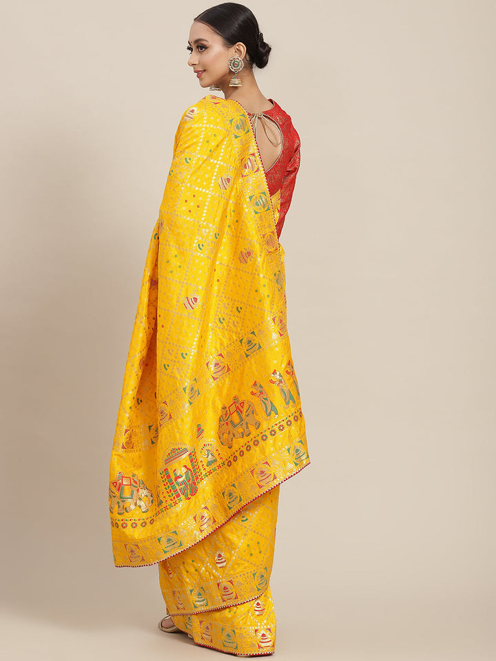 Gharchola Chanderi Silk Saree with Traditional Zari, Beads & Tassels