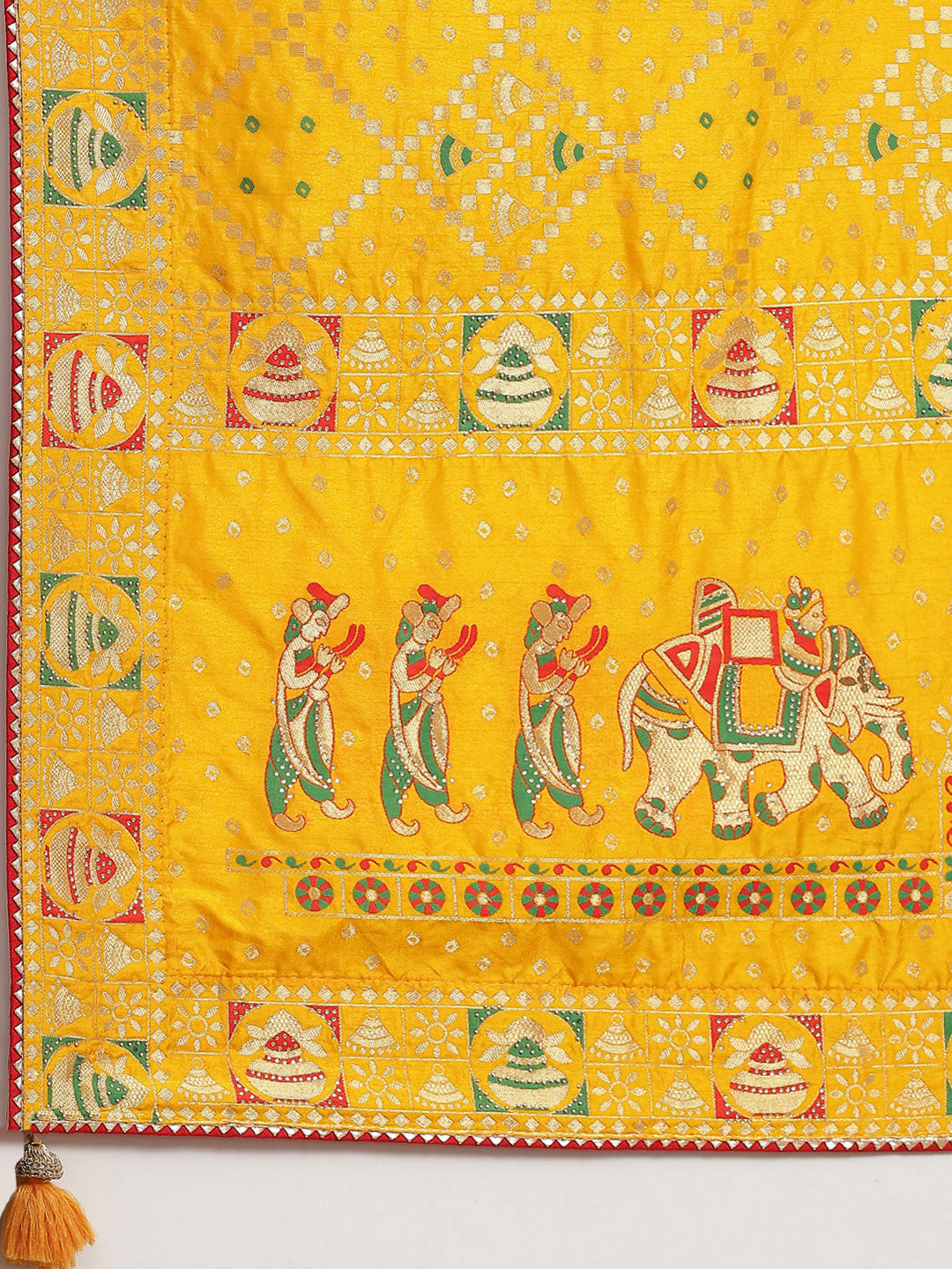 Gharchola Chanderi Silk Saree with Traditional Zari, Beads & Tassels