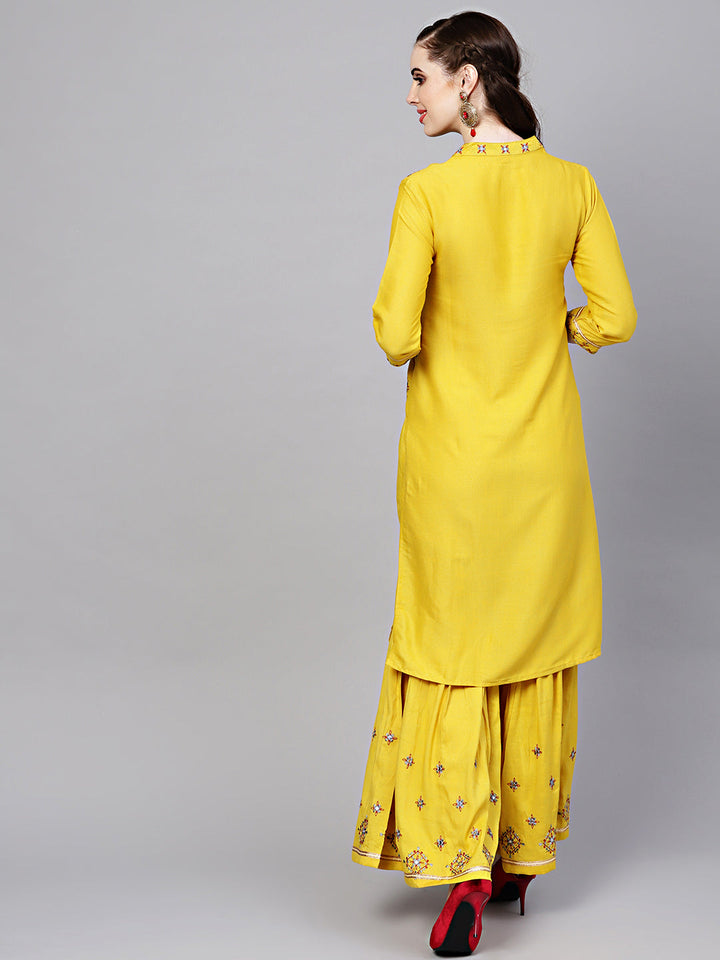 Cotton Kurta Pallazo Set with Attached Short Jacket