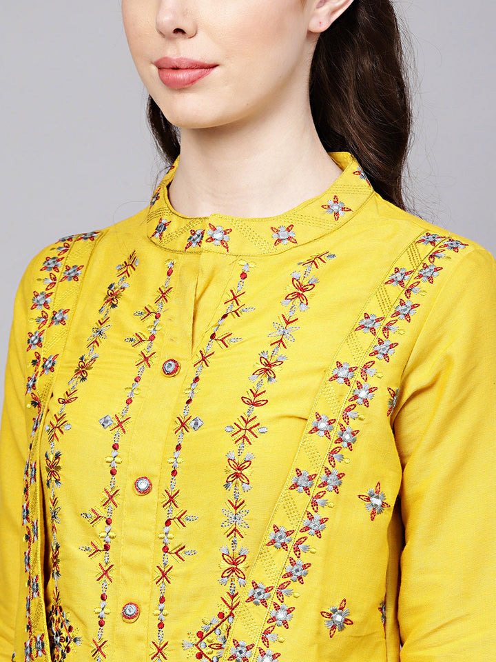 Cotton Kurta Pallazo Set with Attached Short Jacket