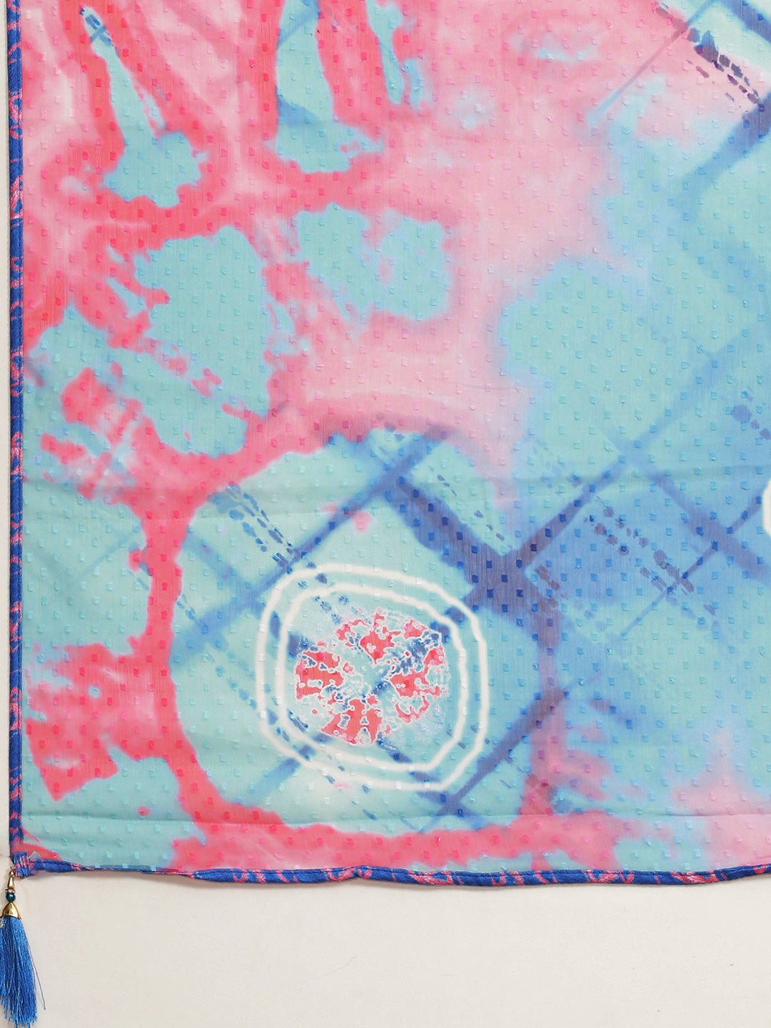 Blue & Pink Tie & Dye Light Weight Leheriya Chiffon Saree with Tassels