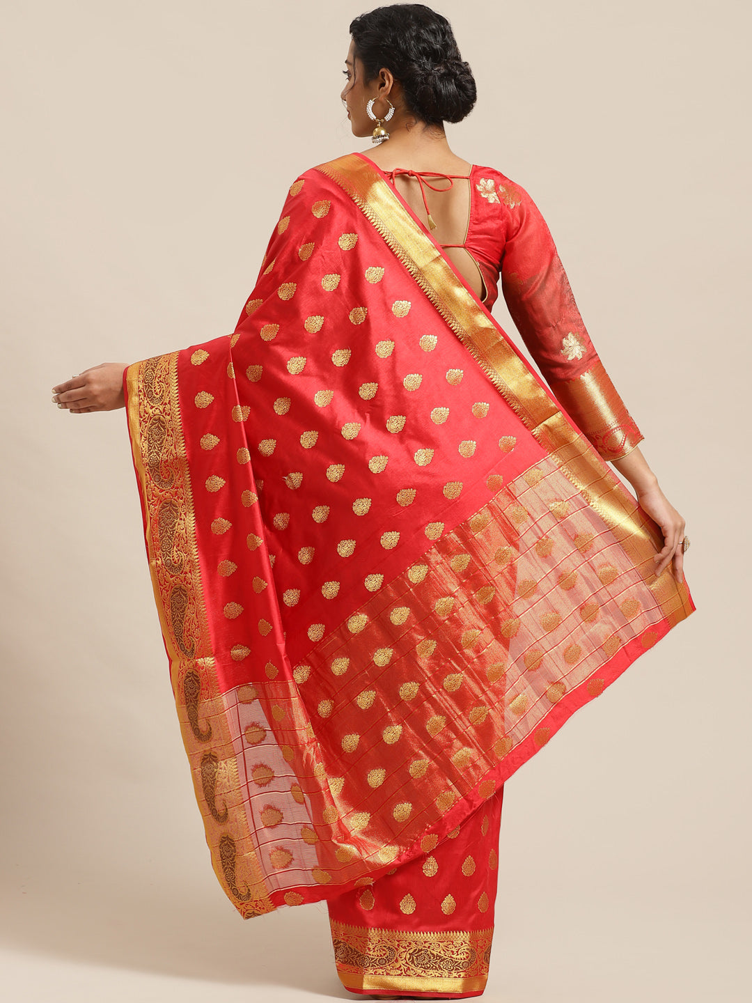 Banarasi Handloom Paisley Saree with Zari Woven Border and Heavy Rich Pallu