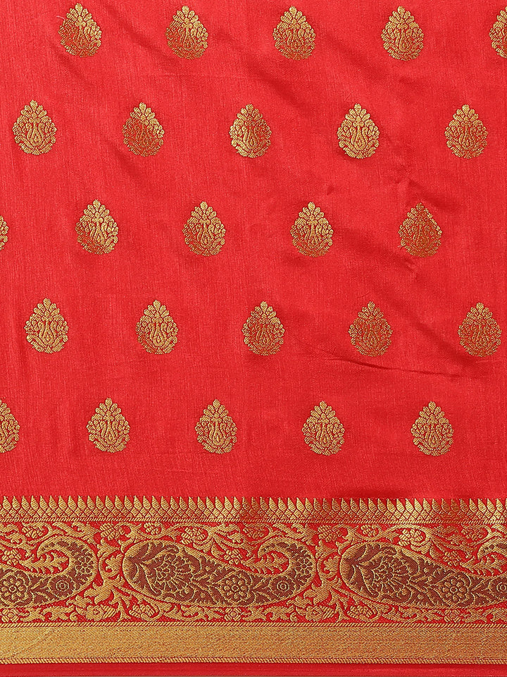 Banarasi Handloom Paisley Saree with Zari Woven Border and Heavy Rich Pallu