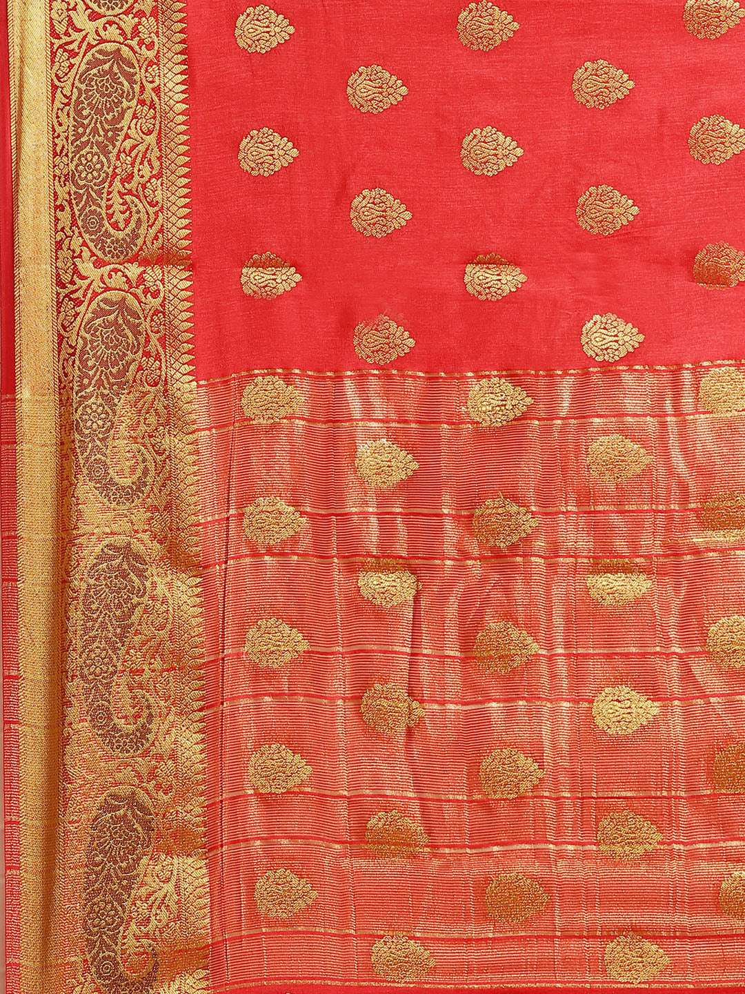 Banarasi Handloom Paisley Saree with Zari Woven Border and Heavy Rich Pallu