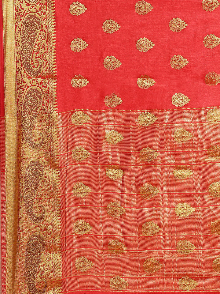 Banarasi Handloom Paisley Saree with Zari Woven Border and Heavy Rich Pallu