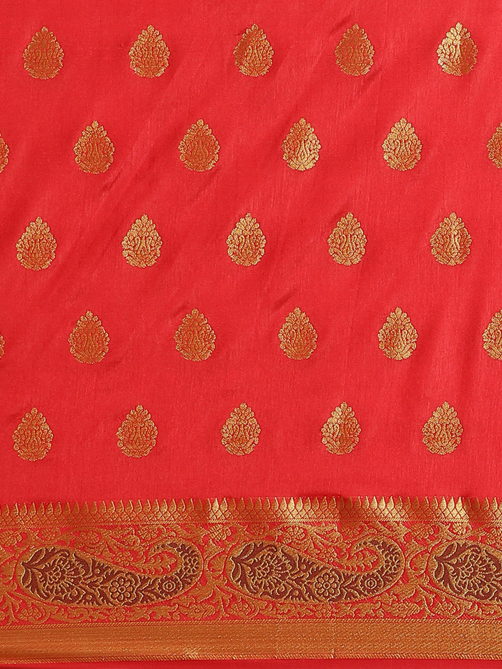 Banarasi Handloom Paisley Saree with Zari Woven Border and Heavy Rich Pallu