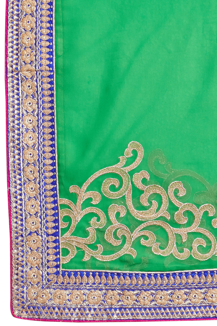 Pink & Green Embroidered Georgette Half & Half Party Wear Saree