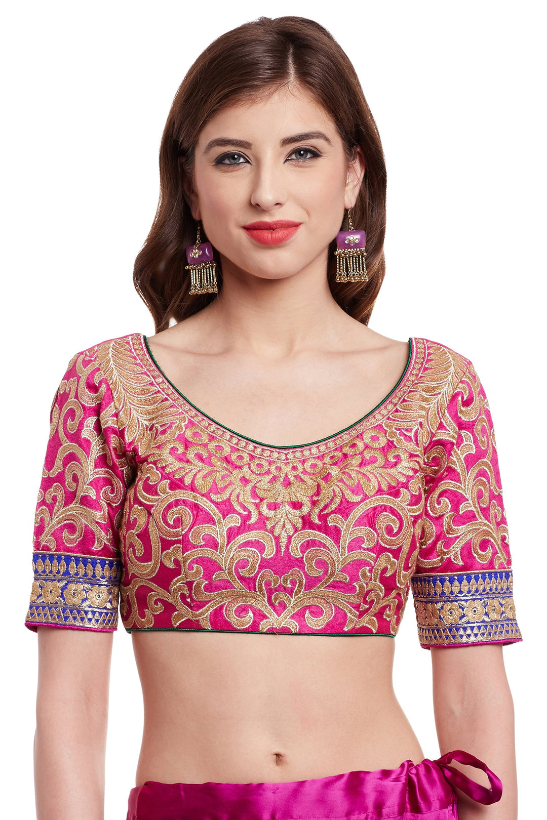 Pink & Green Embroidered Georgette Half & Half Party Wear Saree