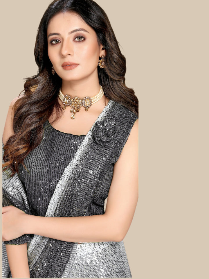 Metallic Sequin Embellished Ombre Cocktail Saree
