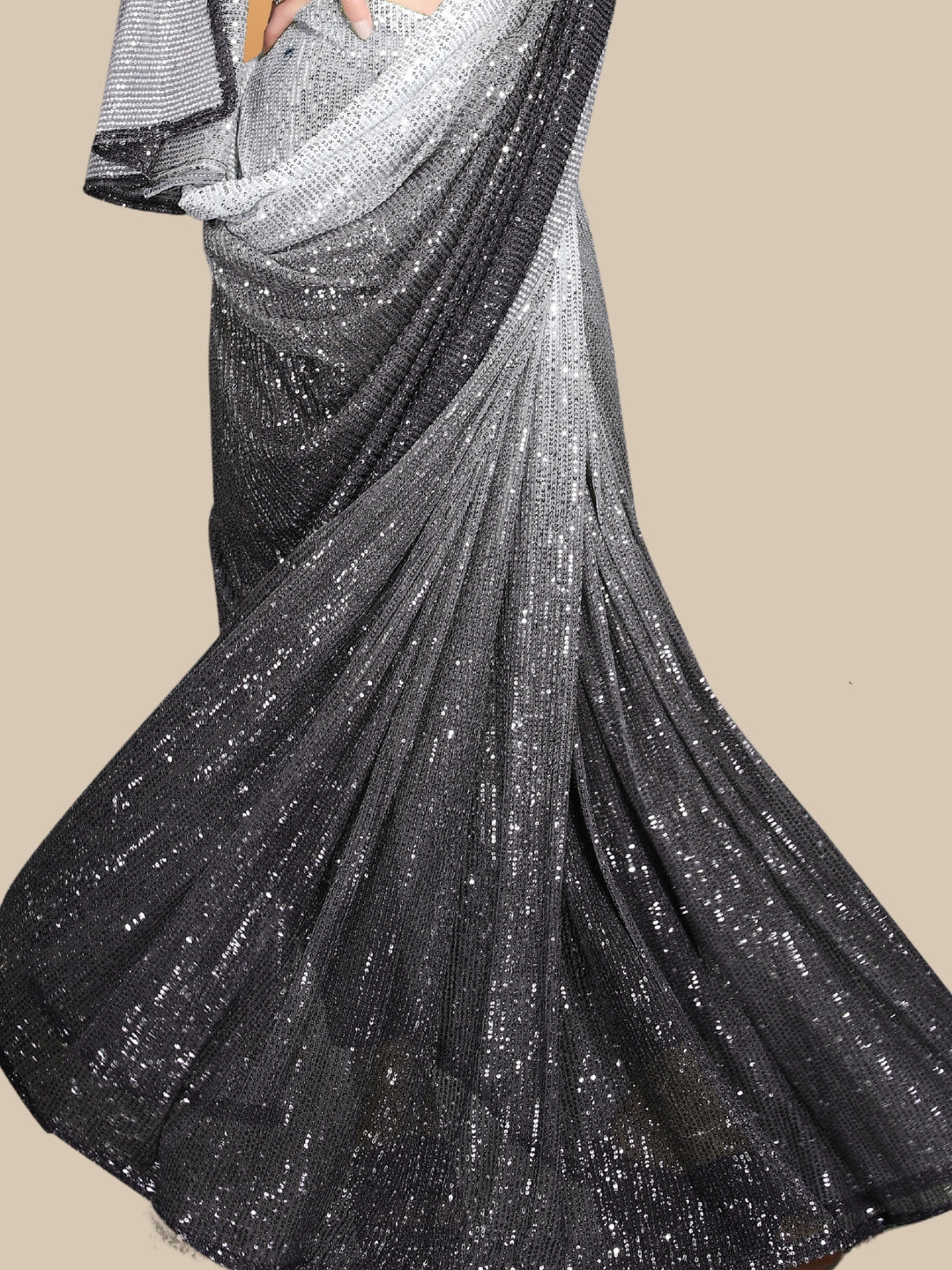 Metallic Sequin Embellished Ombre Cocktail Saree