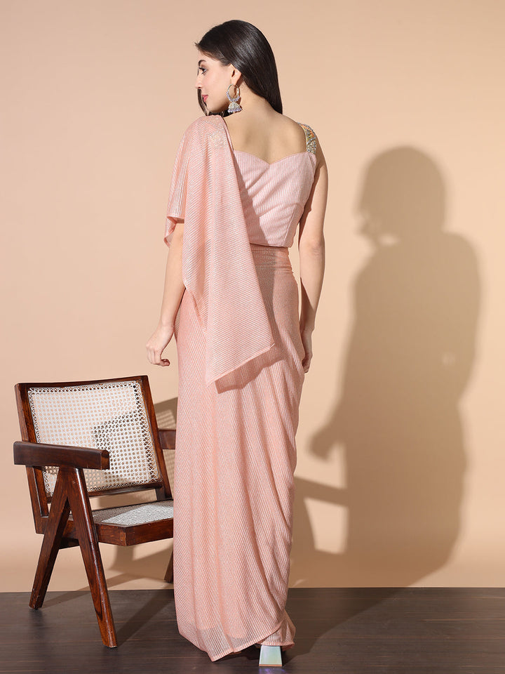 Draped Saree With Multicolor Resham Embroidered Blouse & Purse