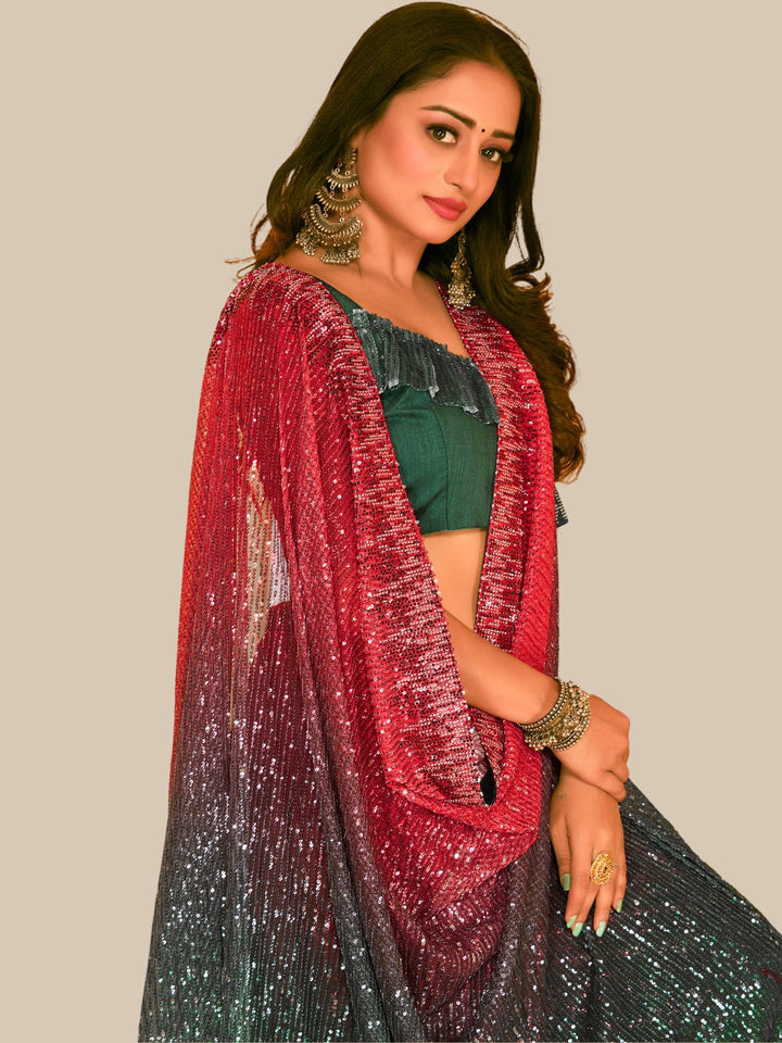 Metallic Sequin Embellished Ombre Saree with Dupion Silk blouse