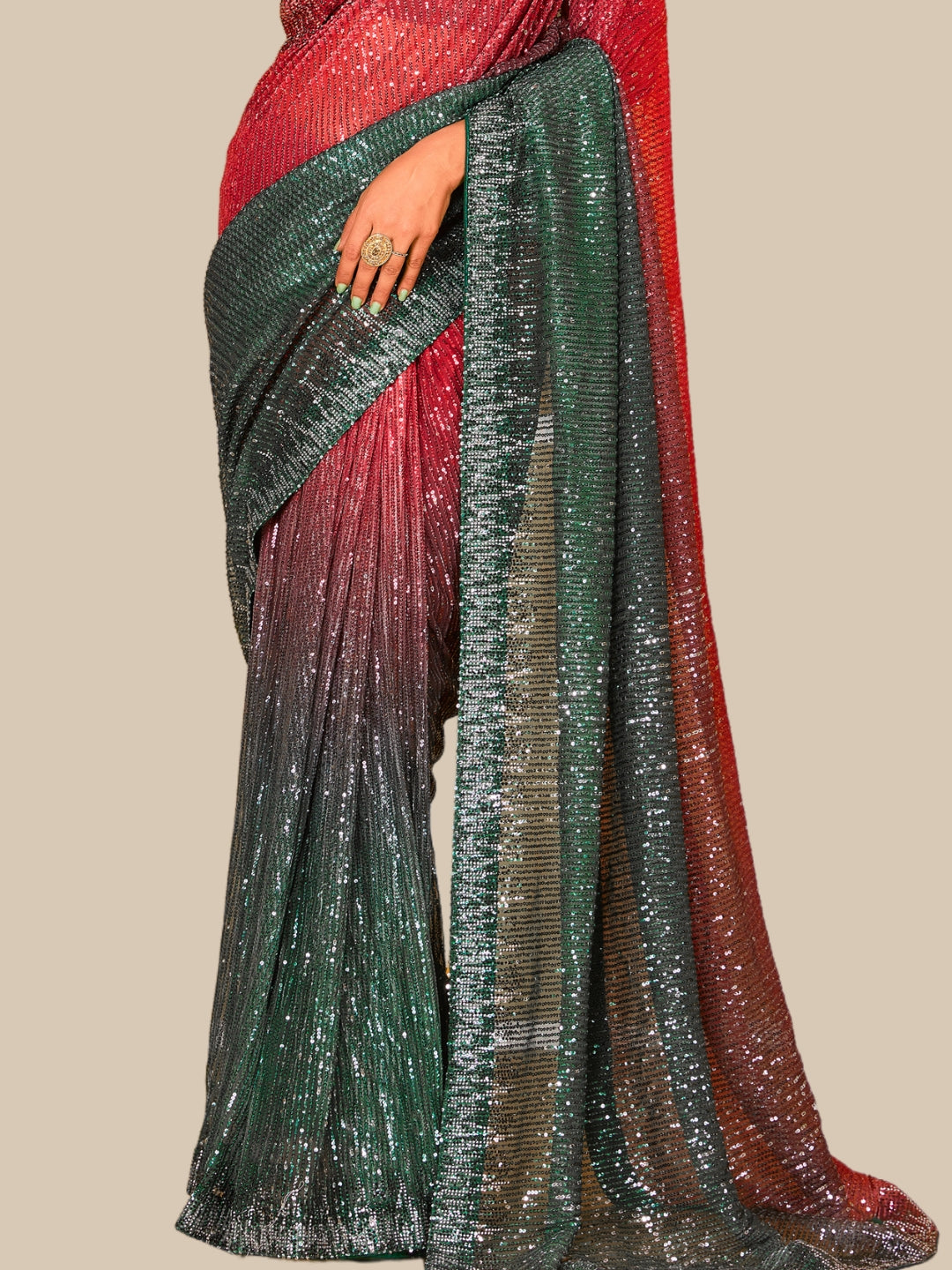 Metallic Sequin Embellished Ombre Saree with Dupion Silk blouse