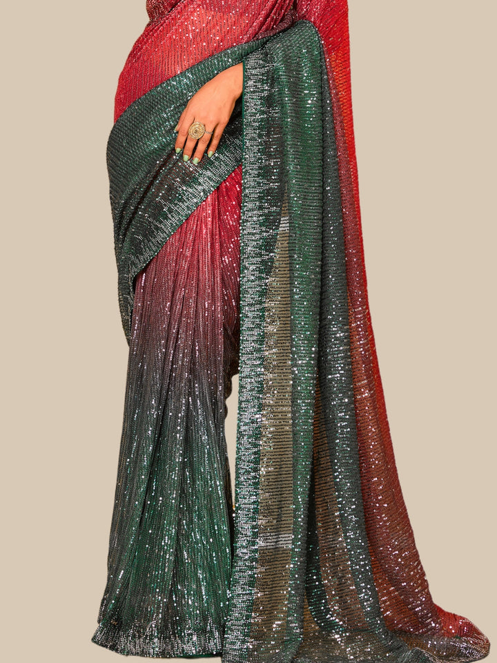 Metallic Sequin Embellished Ombre Saree with Dupion Silk blouse