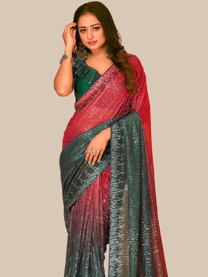 Metallic Sequin Embellished Ombre Saree with Dupion Silk blouse