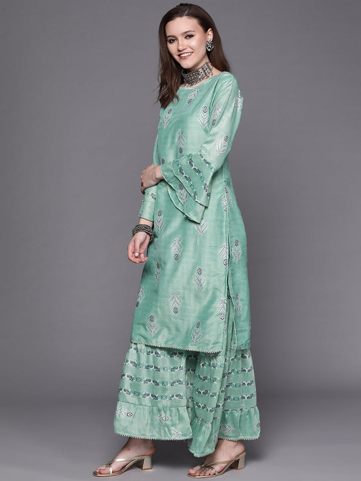 Pastel Indie Print Gota Embellishment Kurta Sharara Set