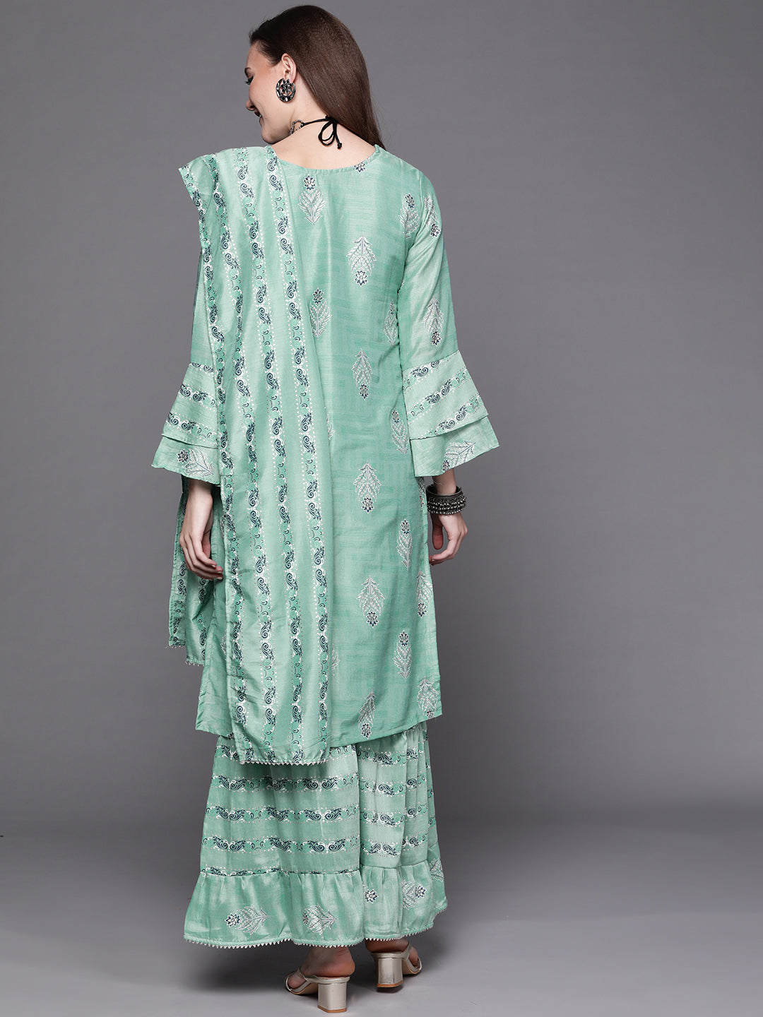 Pastel Indie Print Gota Embellishment Kurta Sharara Set