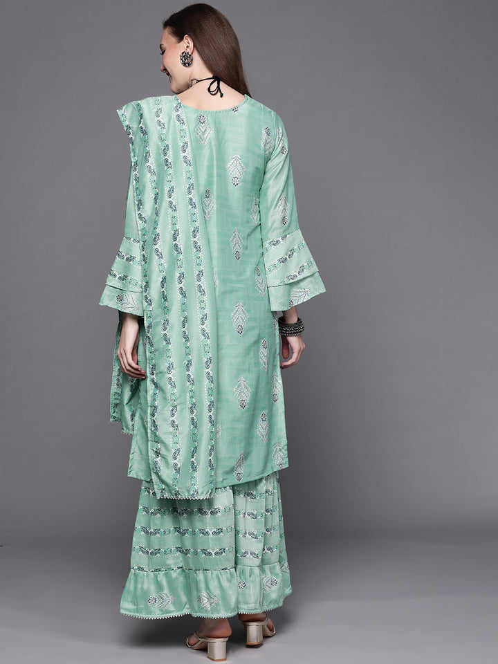 Pastel Indie Print Gota Embellishment Kurta Sharara Set