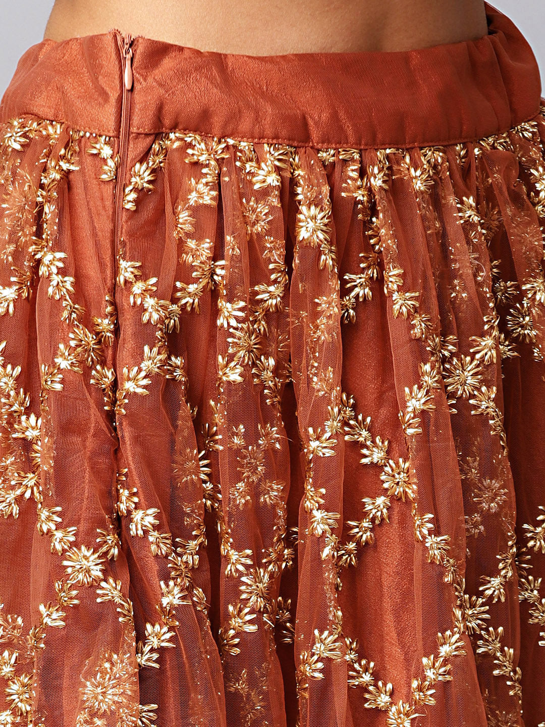 Embroidered Crop Top Lehenga with Pre-stitched Draped Sleeeves