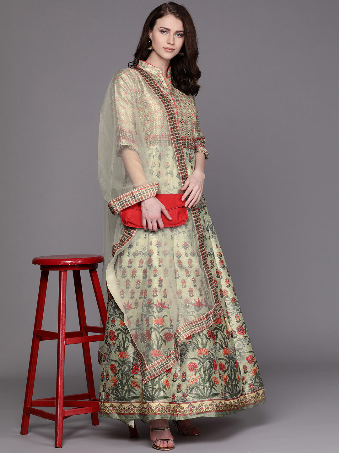 Embellished Cocktail Gown with Bohemian floral Print