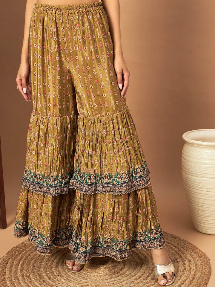 Digital Printed Peplum Kurta Set with Tiered Sharara & Haldi Mehendi Colors