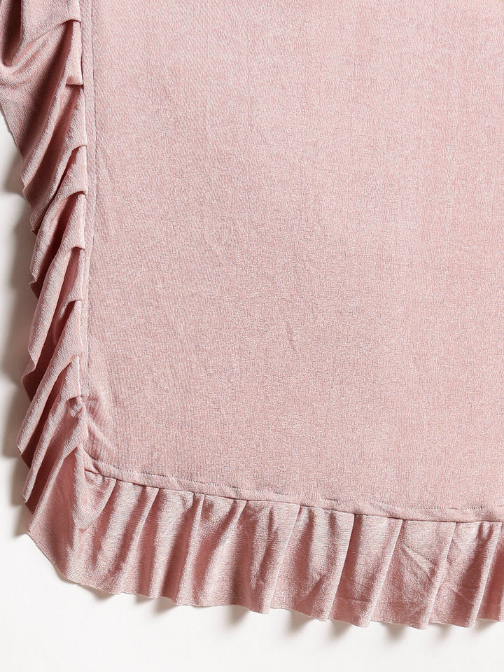 Draped Ruffled Pre-stitched Saree with Off-shoulder Sequin Embellished Blouse