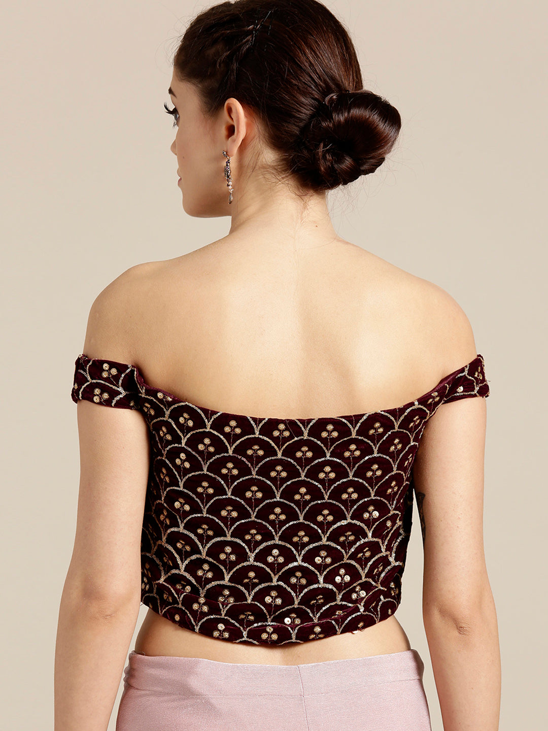 Draped Ruffled Pre-stitched Saree with Off-shoulder Sequin Embellished Blouse