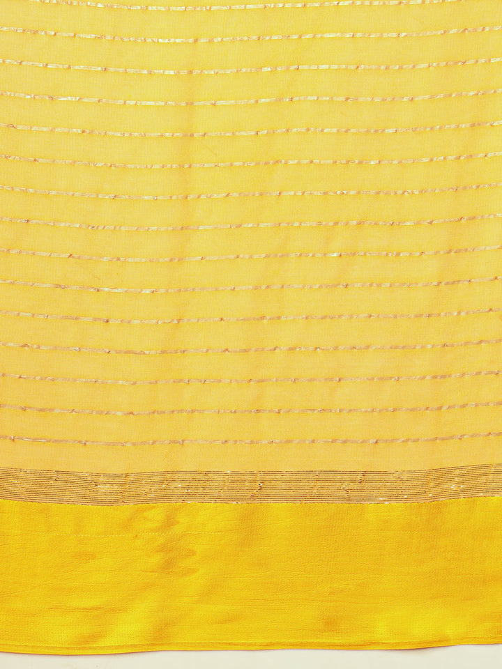 Haldi Yellow Lurex Zari Striped Lightweight Girlish Leheriya Saree