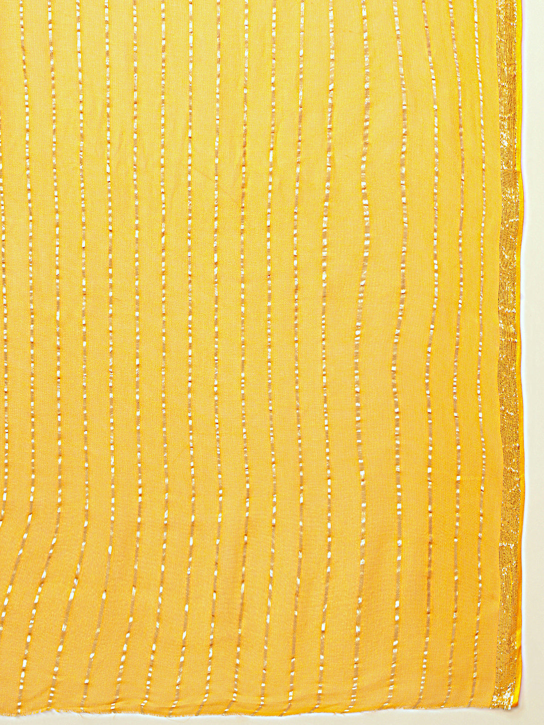 Haldi Yellow Lurex Zari Striped Lightweight Girlish Leheriya Saree
