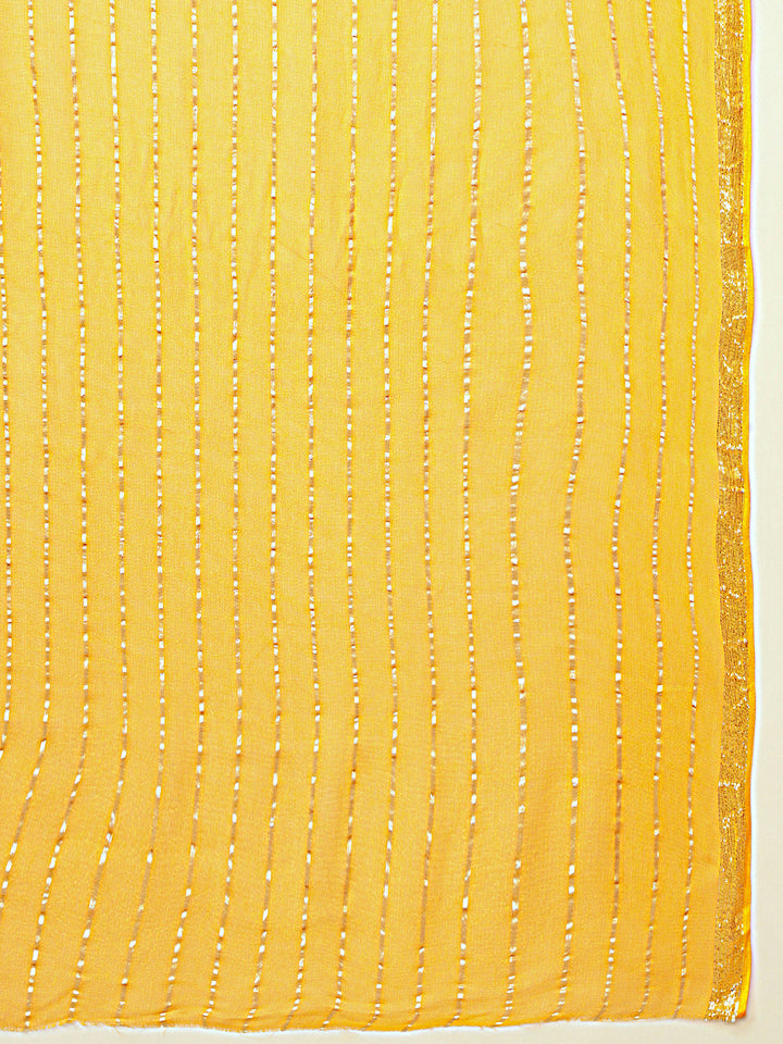 Haldi Yellow Lurex Zari Striped Lightweight Girlish Leheriya Saree