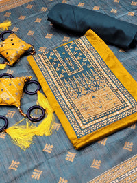 Chhabra 555 Kalamkari Print Unstitched Suit Dupatta with Mirror Embroidery & Tribal pattern 